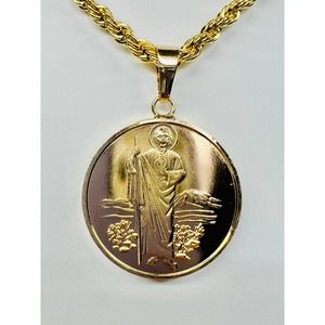 St Jude and Our Lady of Guadalupe Pendant with 26" Rope Necklace 24K Gold Filled